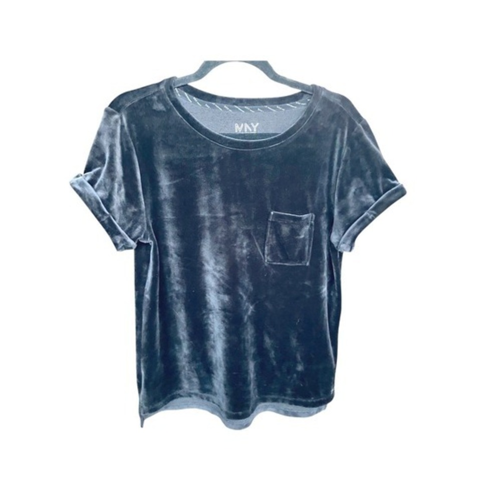 DKNYT Black Velour Pocket Tee Y2K Soft Grunge Streetwear, Medium